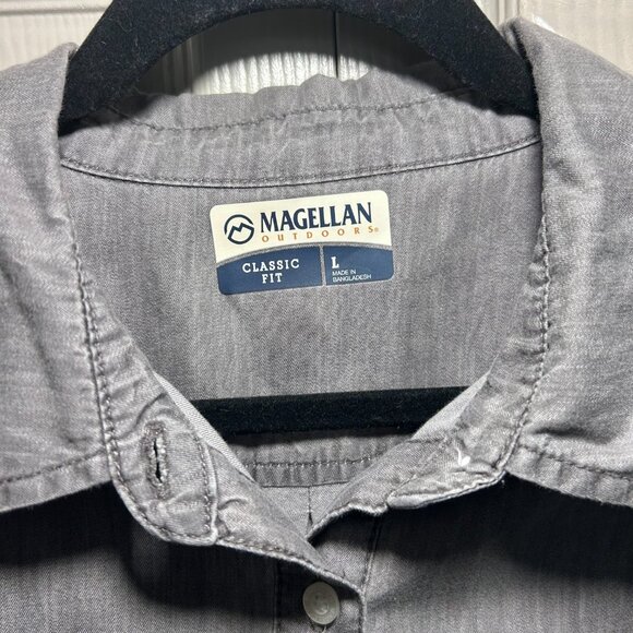 Magellan Outdoors Women’s Classic Fit Button-Up Shirt Gray Long Sleeve Roll-Tab - Picture 2 of 10